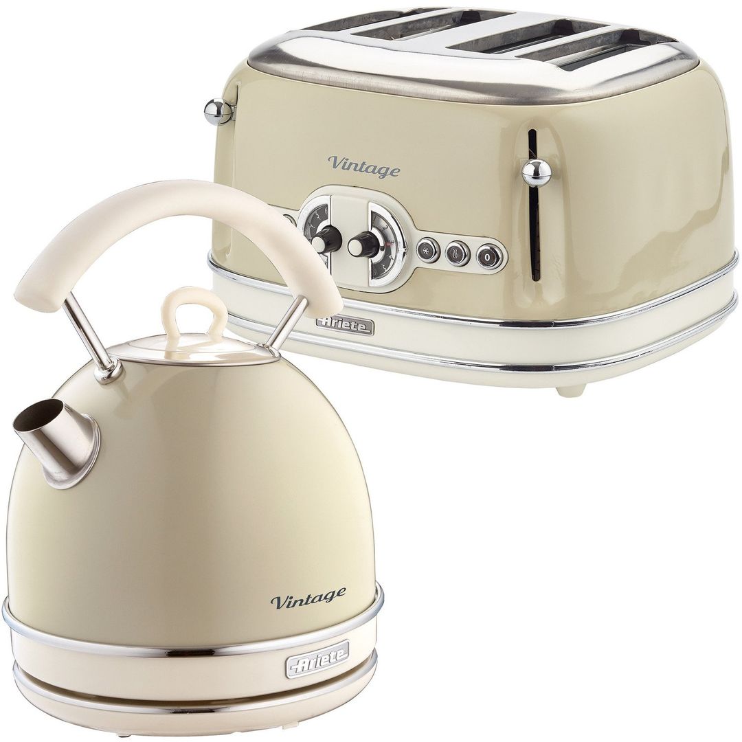 ARIETE Vintage ARPK39 4-Slice Toaster & Traditional Kettle Bundle - Beige, White - Image 1