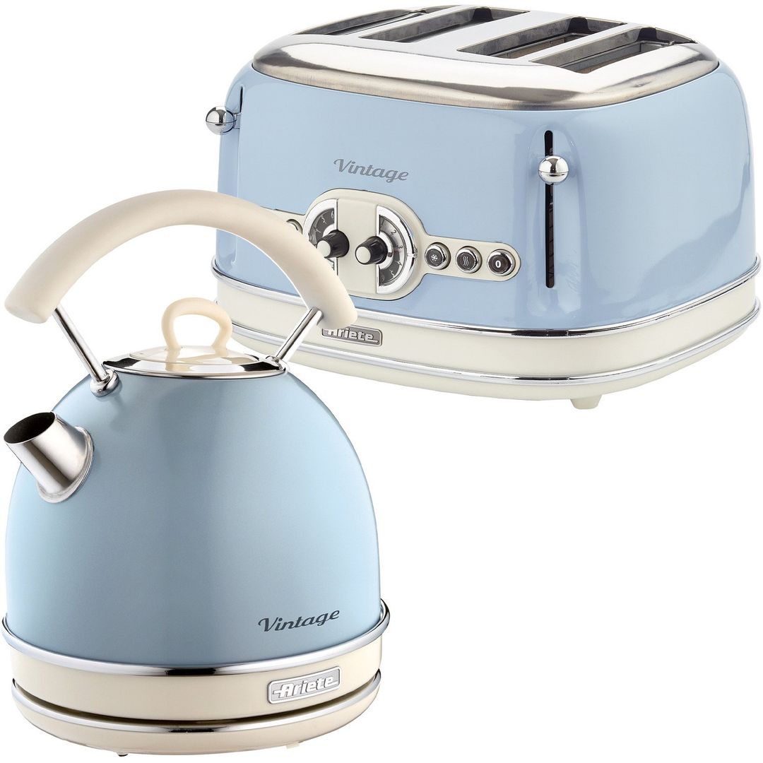 ARIETE Vintage ARPK41 4-Slice Toaster & Traditional Kettle Bundle - Blue - Image 1