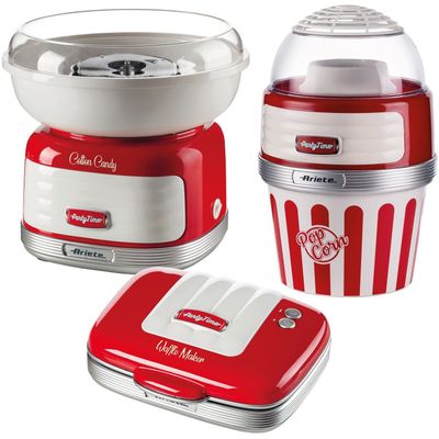 ARIETE Party Time ARPK43 Cotton Candy, Waffle & Popcorn Maker Set - Red