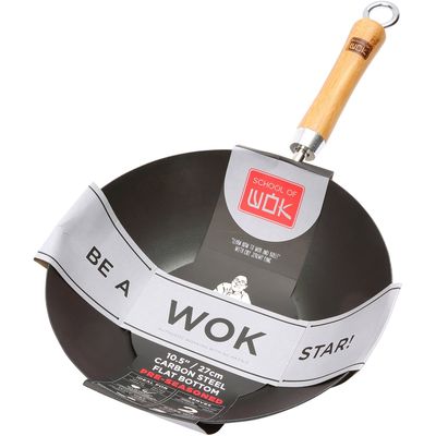 School of Wok by Dexam 10.5"/27cm Pre-Seasoned Carbon Steel Wok - Black