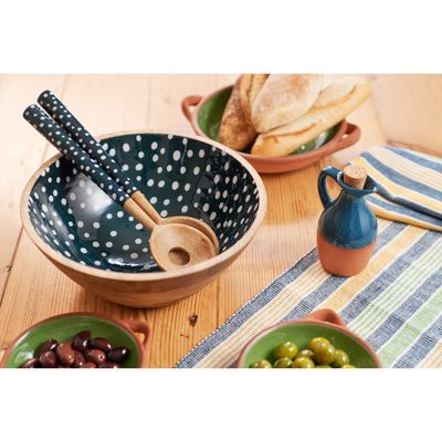 Dexam Sintra Mango Wood Spotted Salad Bowl and servers - Ink Blue - Ink Blue