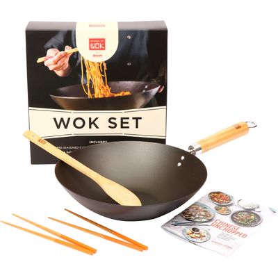 School of Wok by Dexam Pre-Seasoned Wok Set - Carbon Steel