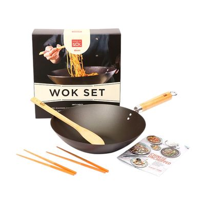 School of Wok by Dexam Pre-Seasoned Wok Set - Carbon Steel - Thumbnail 2