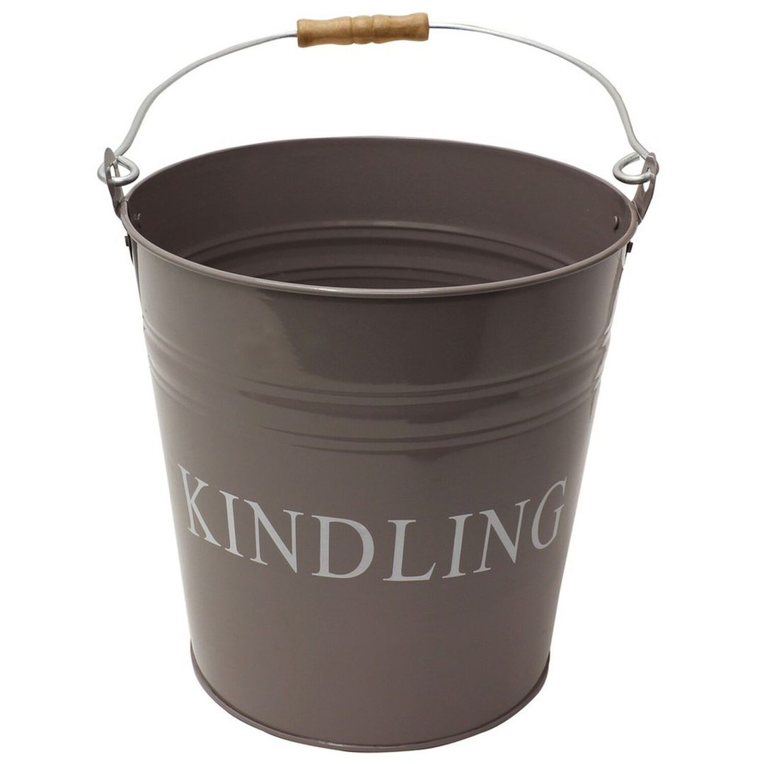 Charlton Fireside Metal Kindling Wood Bucket with Handle - Grey - Image 1