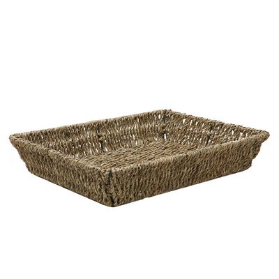 JVL Seagrass Rectangular Storage Tray - Brown / 25cm