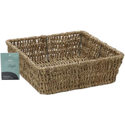 JVL Seagrass Square Storage Tray - Brown