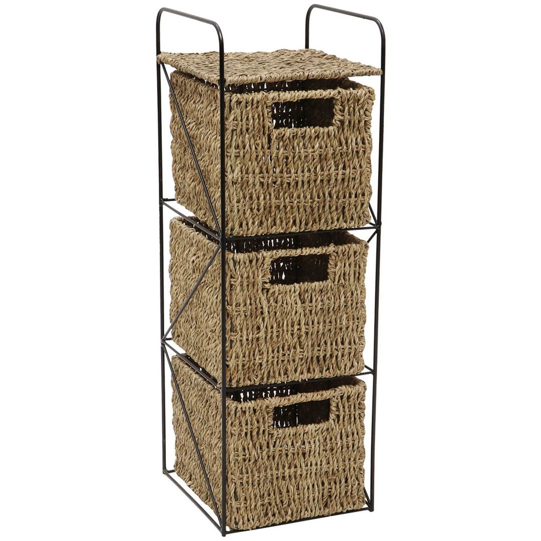 Seagrass 3 Drawer Storage Tower - Brown - Image 1