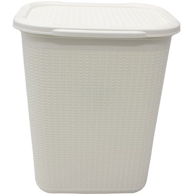 50L Knit Design Plastic Lidded Laundry Basket - White