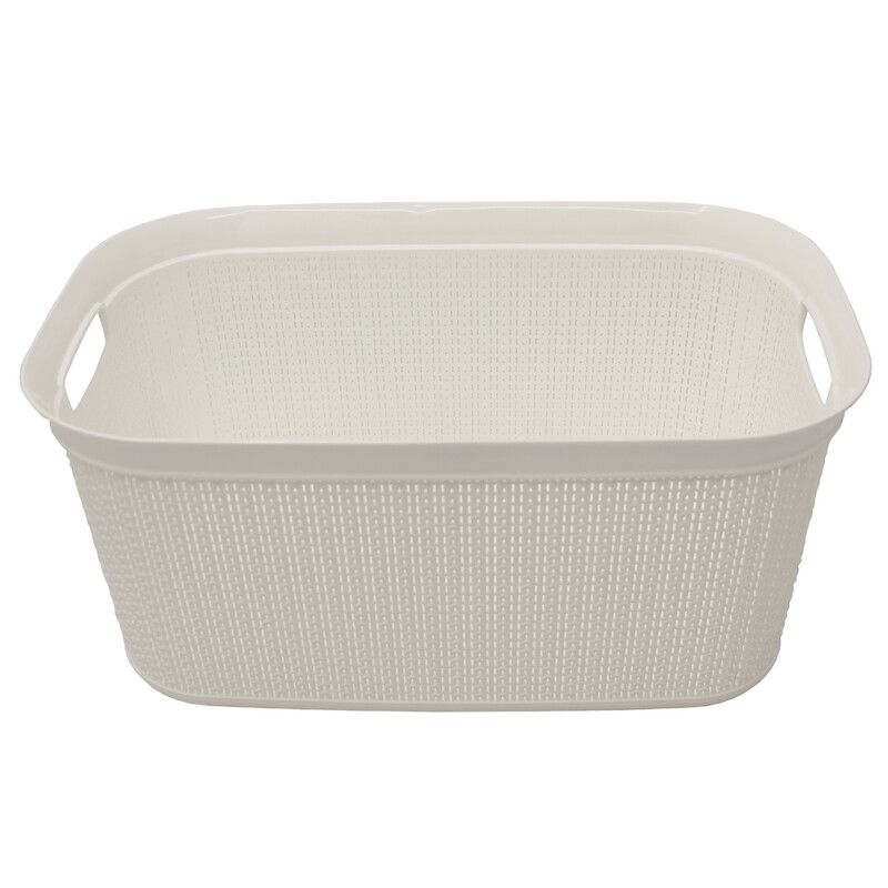 White 38L Knit Design Linen Washing Basket with Handles - White - Image 1