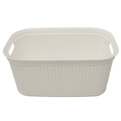 White 38L Knit Design Linen Washing Basket with Handles - White