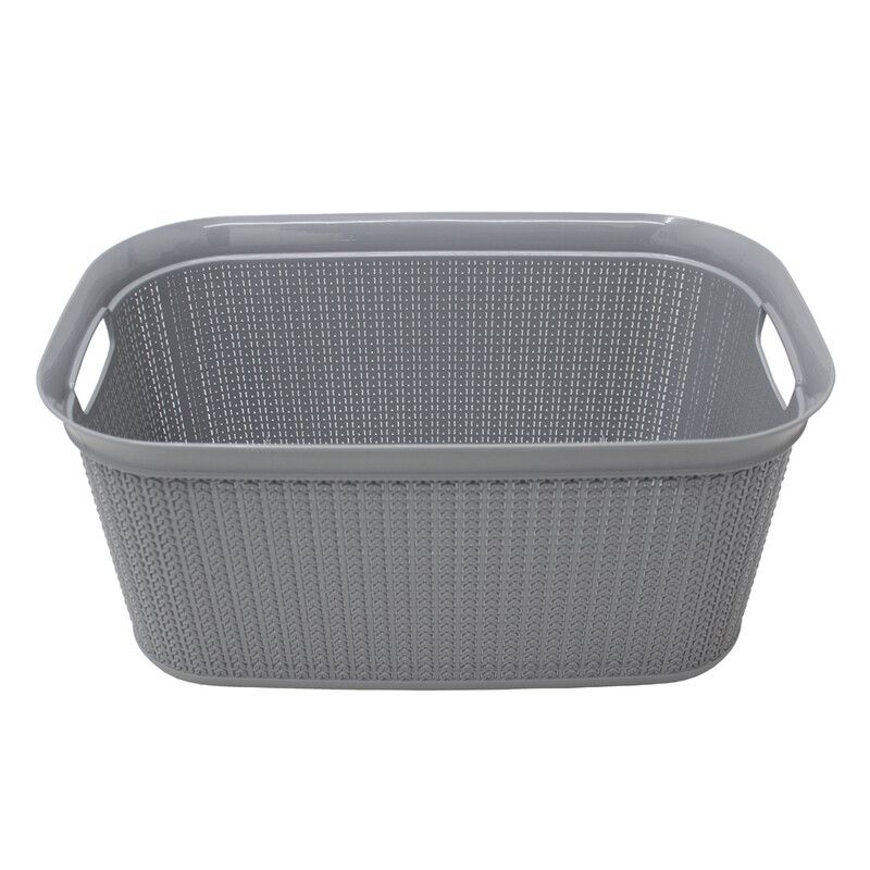 38L Knit Design Linen Washing Basket with Handles Grey - Grey - Image 1
