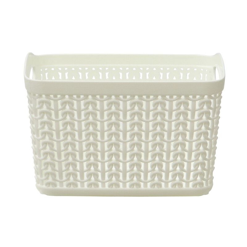 White Knit Design Loop Plastic Set of 3 Storage Box 1.5L - White - Image 1