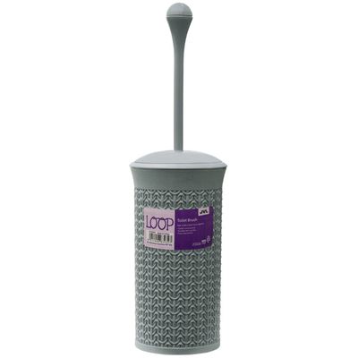 Grey Knit Design Loop Plastic Toilet Brush and Holder - Grey