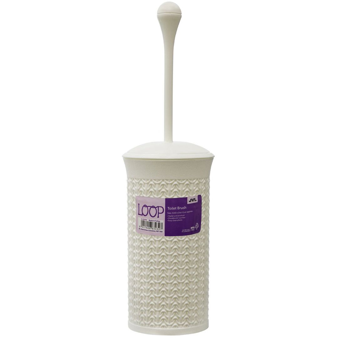 Knit Design Loop Plastic Toilet Brush and Holder - White - Image 1