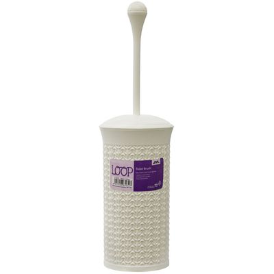 Knit Design Loop Plastic Toilet Brush and Holder - White