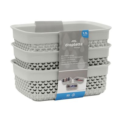 Droplette Design Rectangular Plastic Storage Set of 3 - Grey