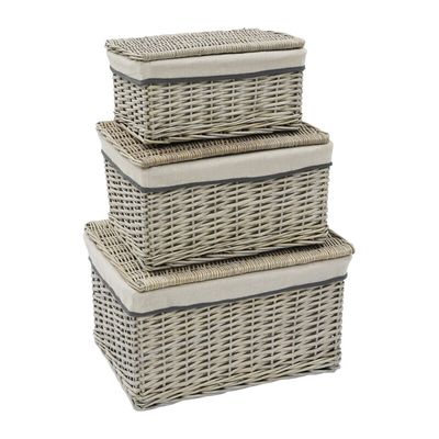 Set of 3 Arianna Rectangular Willow Hamper Basket - Grey