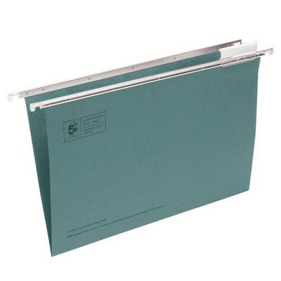 5 Star Suspension File Tabs/Inserts Manilla 15mm V-base 180gsm Foolscap Green (Pack of 50) 296913