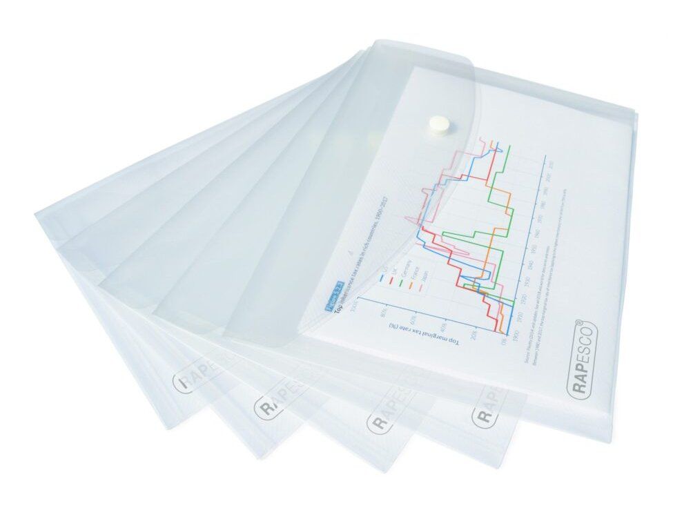 Rapesco ECO Recycled A5 Popper Wallet – Clear – Pack of 5 - Image 1