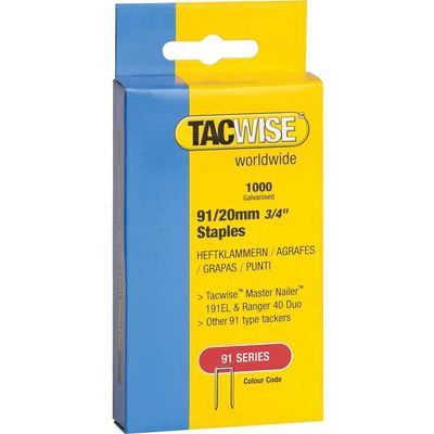 Tacwise 0284 91 Narrow Crown Staples 20Mm - Electric Tackers (Pack 1000)
