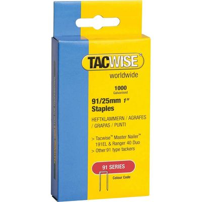 Tacwise 0285 91 Narrow Crown Staples 25Mm - Electric Tackers (Pack 1000)