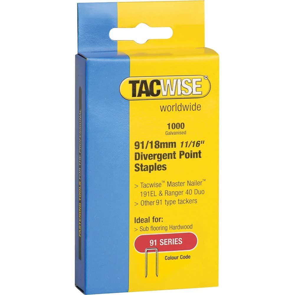 Tacwise 0287 91 Narrow Crown Divergent Point Staples 18Mm - Electric Tackers (Pack 1000) - Image 1