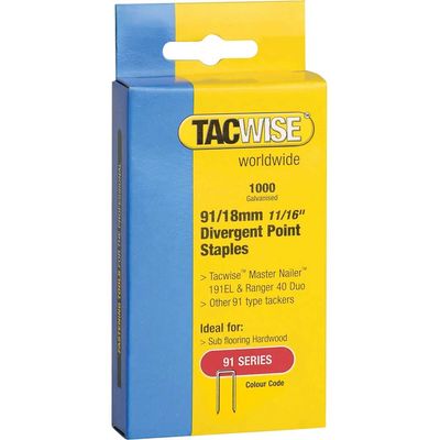 Tacwise 0287 91 Narrow Crown Divergent Point Staples 18Mm - Electric Tackers (Pack 1000)