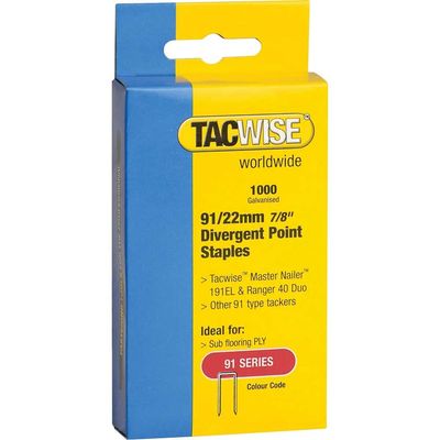 Tacwise 0288 91 Narrow Crown Divergent Point Staples 22Mm - Electric Tackers (Pack 1000)