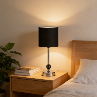 Evaine Chrome and Black Acrylic Ball Table Lamp - Thumbnail 2