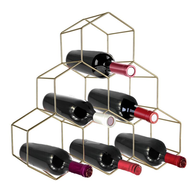 Vertex 6 Bottle Gold Finish Wine Rack - Gold - Image 1