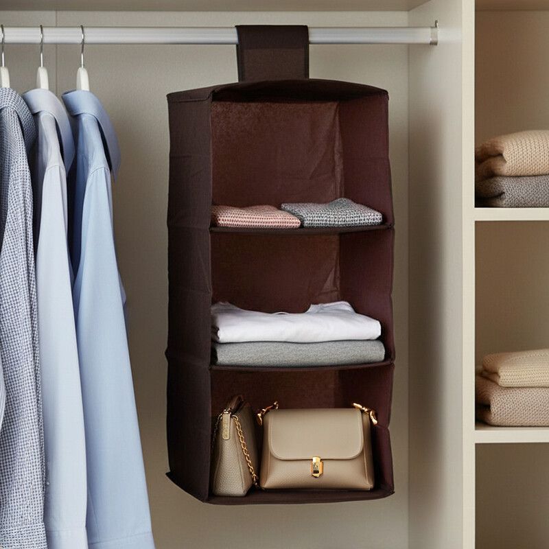 3 Sections Brown Hanging Garment Organiser - Brown - Image 1