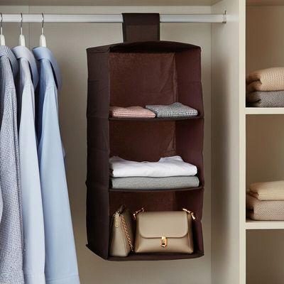 3 Sections Brown Hanging Garment Organiser - Brown