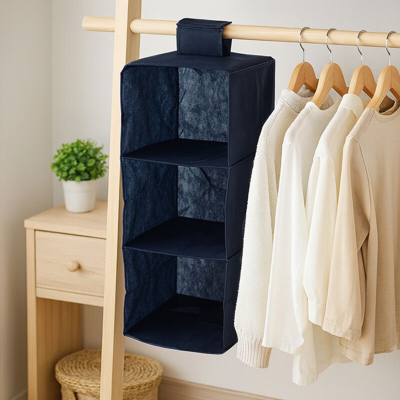 3 Sections Blue Hanging Garment Organiser - Blue - Image 1