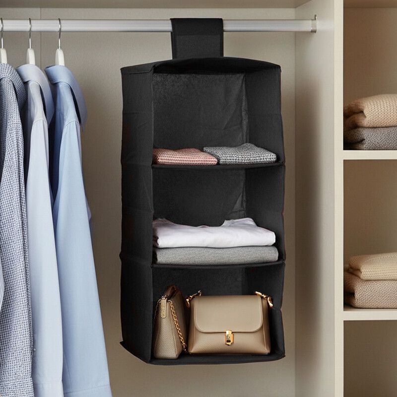 3 Sections Black Hanging Garment Organiser - Black - Image 1