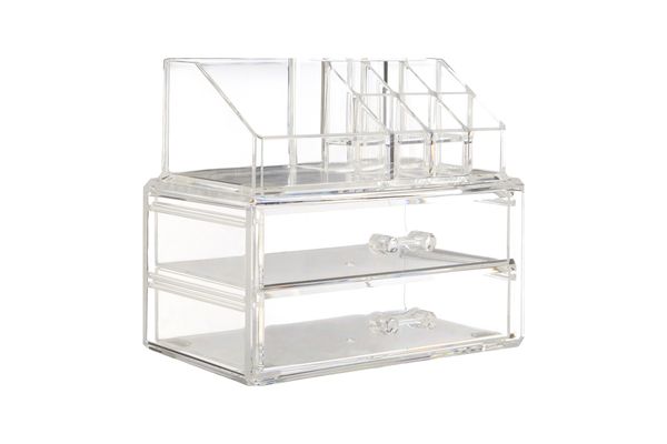 Beauty 9 Compartment Cosmetics Organiser With 2 Drawers - Clear - Thumbnail 2