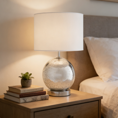 Naomi White Fabric Shade Table Lamp - Silver - Thumbnail 2