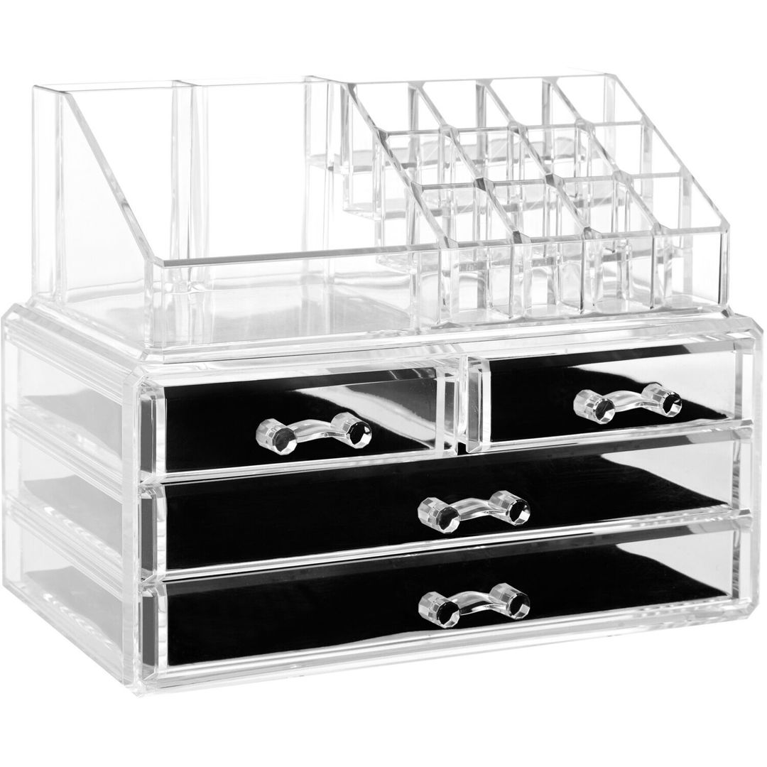 Beauty 16 Compartment Cosmetics Clear Organiser With Drawers - Clear - Image 1