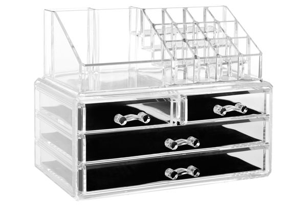 Beauty 16 Compartment Cosmetics Clear Organiser With Drawers - Clear - Thumbnail 2