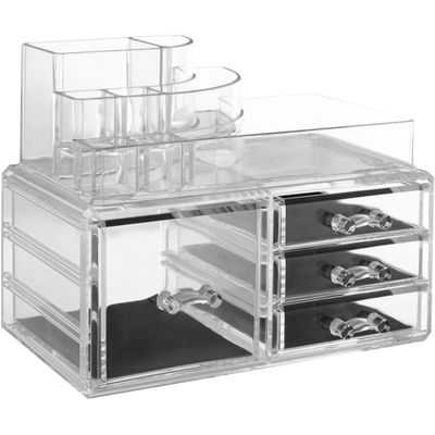 Beauty 8 Compartments Clear Cosmetics Organiser With 4 Drawers - Clear