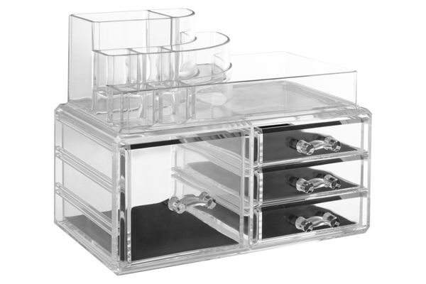 Beauty 8 Compartments Clear Cosmetics Organiser With 4 Drawers - Clear - Thumbnail 2