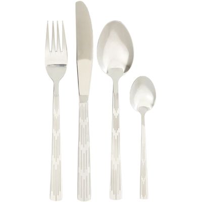 Avie 16 Piece Etched Deco Cutlery Set - Silver