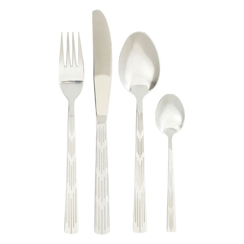Avie 24 Piece Etched Deco Cutlery Set - Silver - Image 1