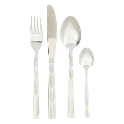 Avie 24 Piece Etched Deco Cutlery Set - Silver