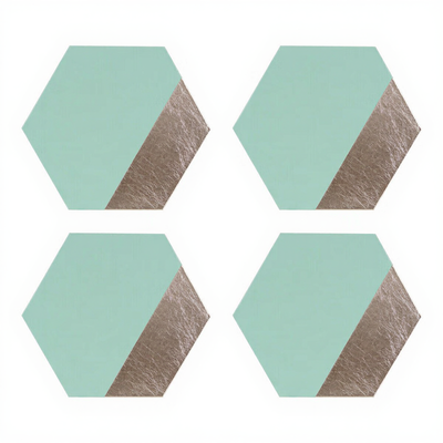 Geome Set of 4 Leather Effect Dipped Jade And Silver Hexagon Placements - Silver, Green - Thumbnail 2