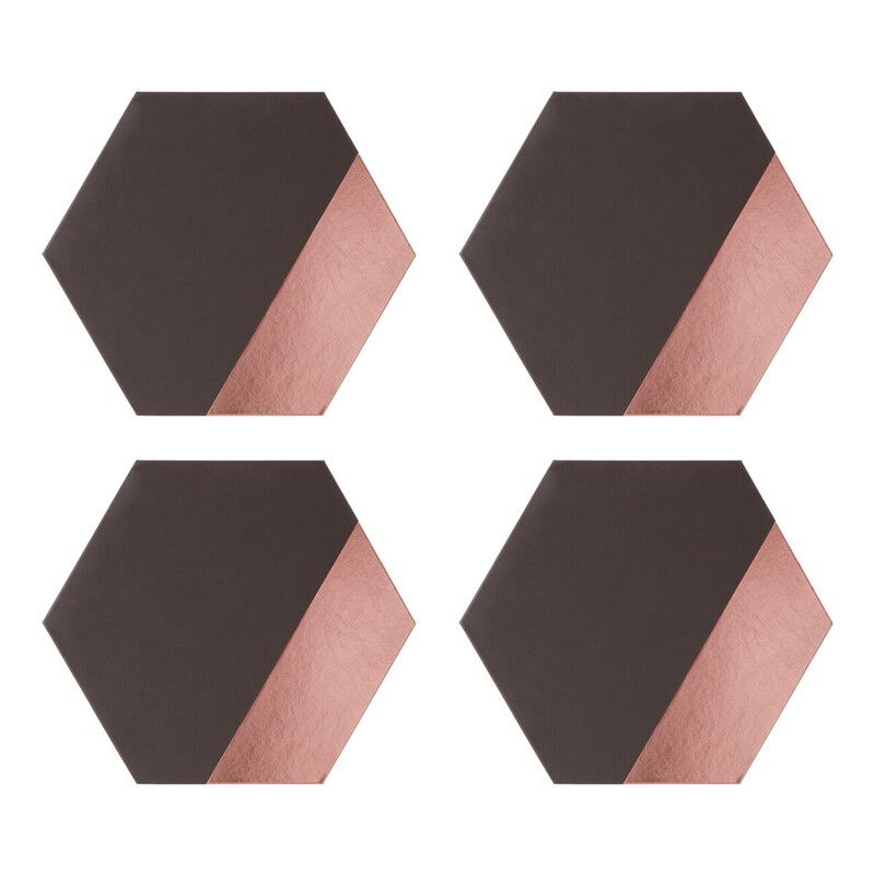 Geome Set of 4 Leather Effect Grey And Rose Gold Hexagon Placements - Grey, Gold - Image 1