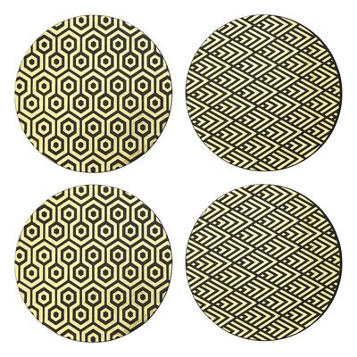 Geome Set of 4 Leather Effect Black and Gold Deco Placements - Black, Gold