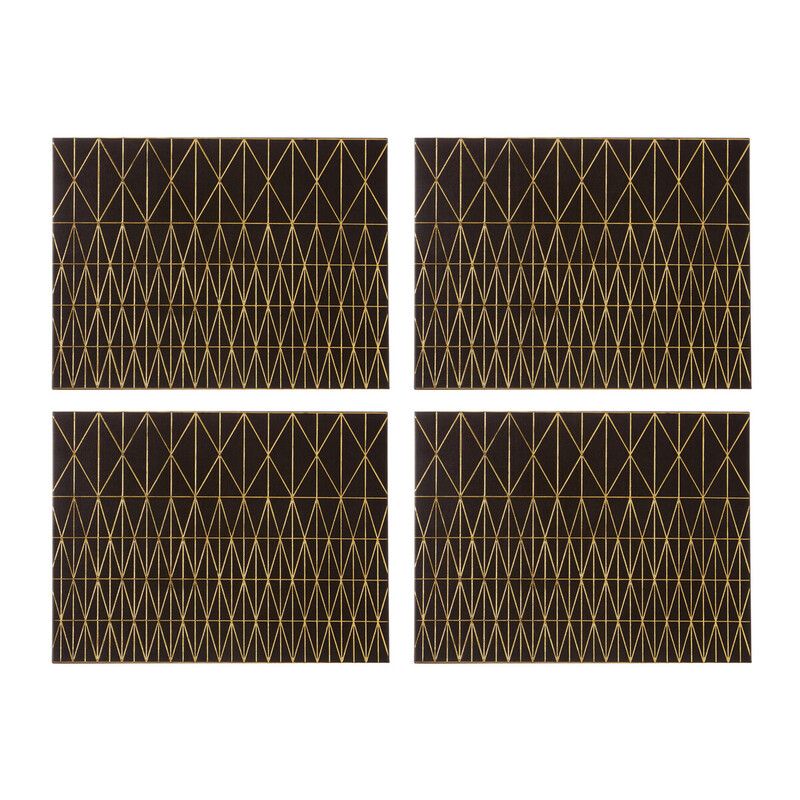 Geome Set of 4 Leather Effect Black and Gold Prism Placemats - Black, Gold - Image 1