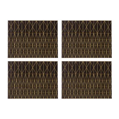 Geome Set of 4 Leather Effect Black and Gold Prism Placemats - Black, Gold