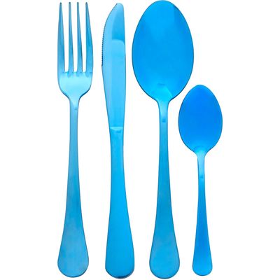 Avie 16 Piece Stainless Steel Blue Cutlery Set - Blue