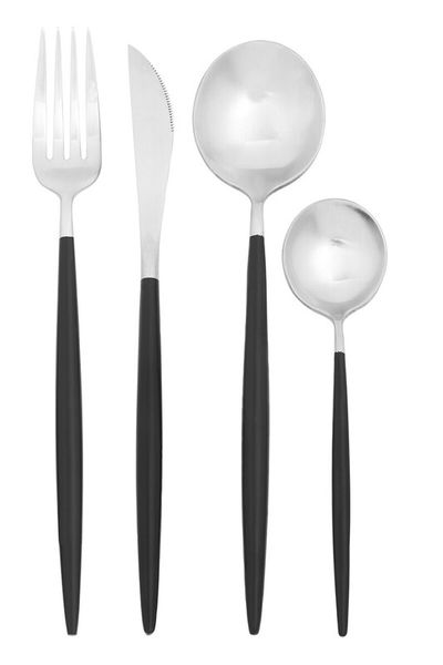 Avie 16 Piece Matte Silver and Black Cutlery Set - Silver
